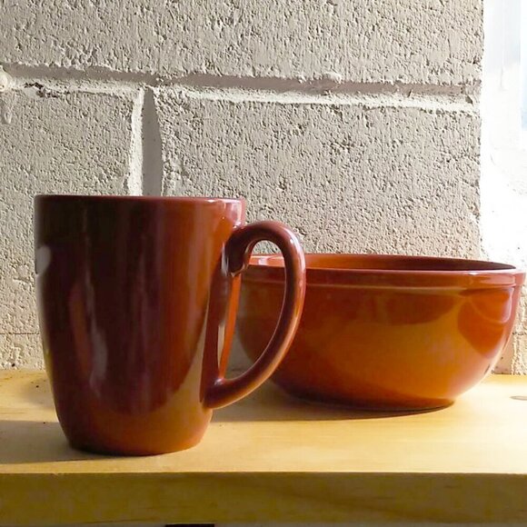 🎁Free ADD-ON/ One person ceramic glazed pottery bowl and mug set in red - Picture 5 of 15